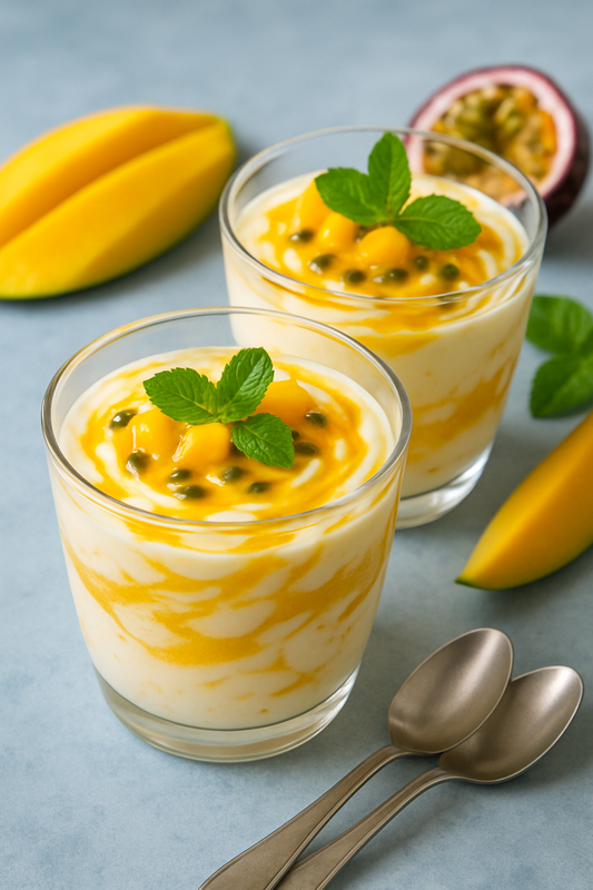 Rezept für den Sommer: Quarkcreme mit Mango Maracuja Swirl