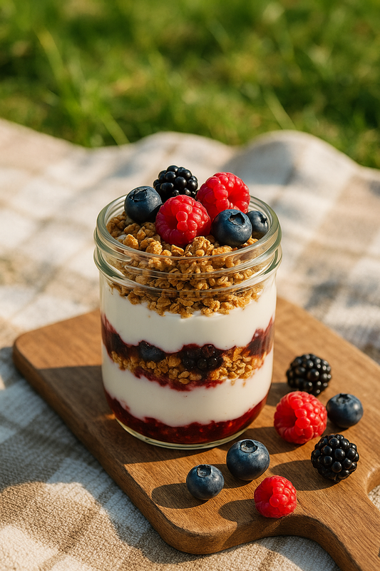 Rezept: Waldfrucht-Joghurt-Parfait im Glas: Der perfekte Snack